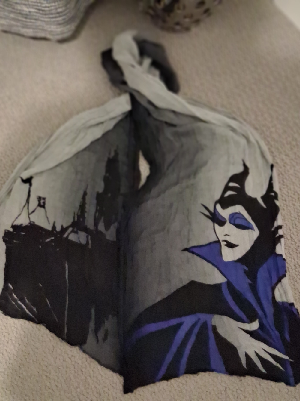 Disney Maleficent Graphic Black Gray and Blue Scarf